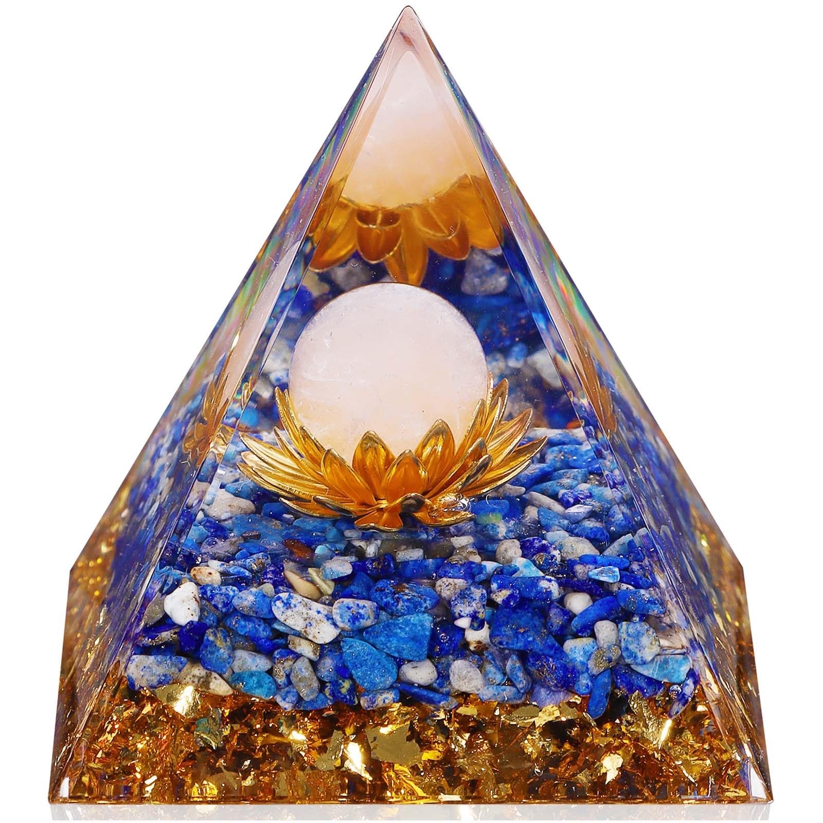 PhotoArtistry Orgone Pyramid, Orgonite Crystal Pyramid Porstive Energy Generator, Lapis Lazuli & Rose Quartz Healing Crystals Pyramid for Attract Wealth Success and Lucky