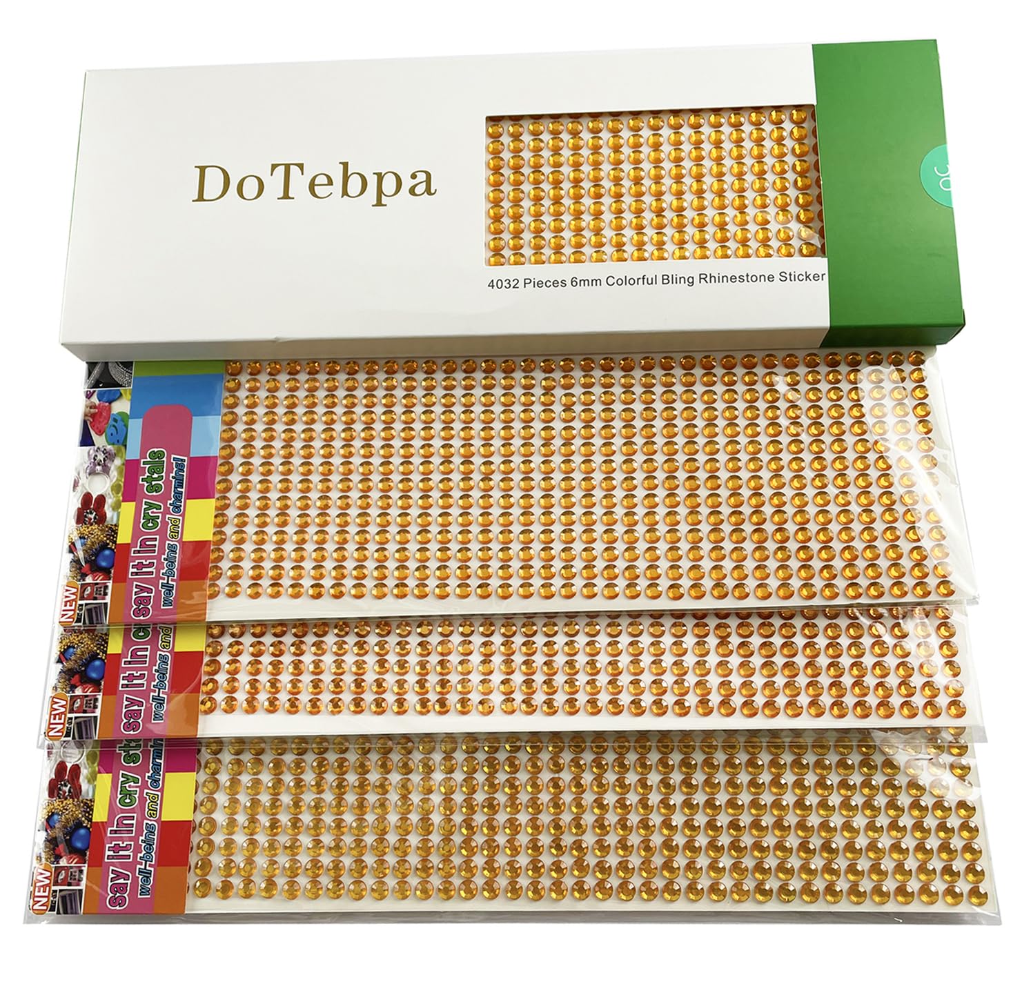 DoTebpa 4032 Pieces 6 mm Bling Rhinestone Sticker Sheet Gem Diamond self Adhesive for Scrapbooking Embellishments and DIY Crafts, Wedding, Decor, Gold