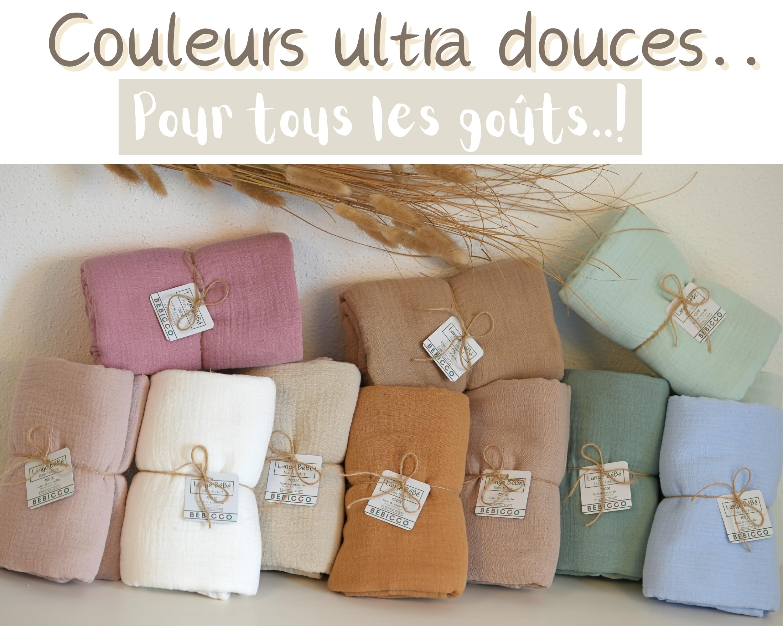 Lot de 2 Langes Bébé 120x120 cm – 100% Gaze de Coton Bio Ultra Douce – Couvertures d’Emmaillotage – Idée Cadeau de Naissance Mixte.
