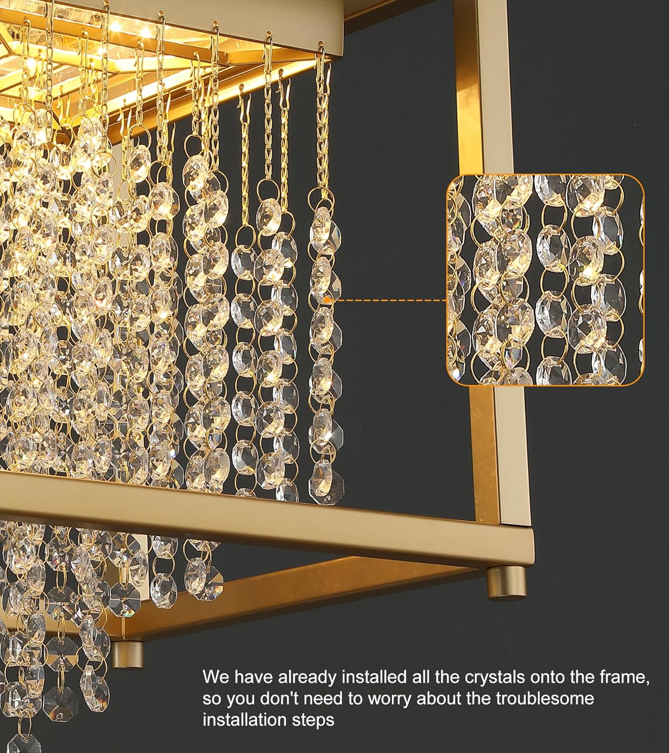 MEIXISUE Crystal Chandeliers for Dining Room Gold Modern Contemporary Rectangle Light Fixture for Kitchen Island Dining Room Bar RGB Color Changing Light L54.33 x W10.63 x H11.02