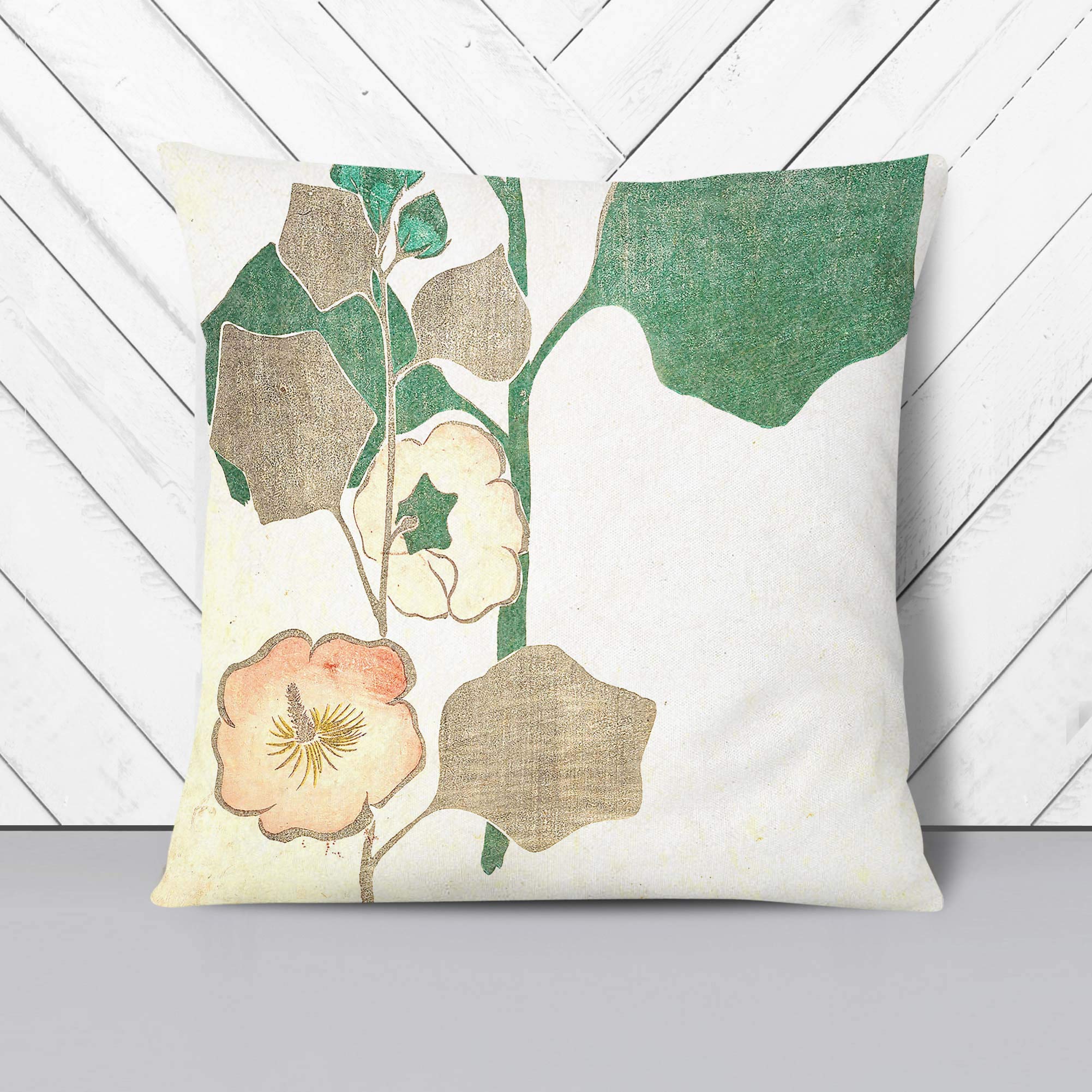 Floral Design by Ogata Korin - Cushion Cover Throw Pillow with Insert for Sofa Chair Bed - Black Rear - 40x40 cm