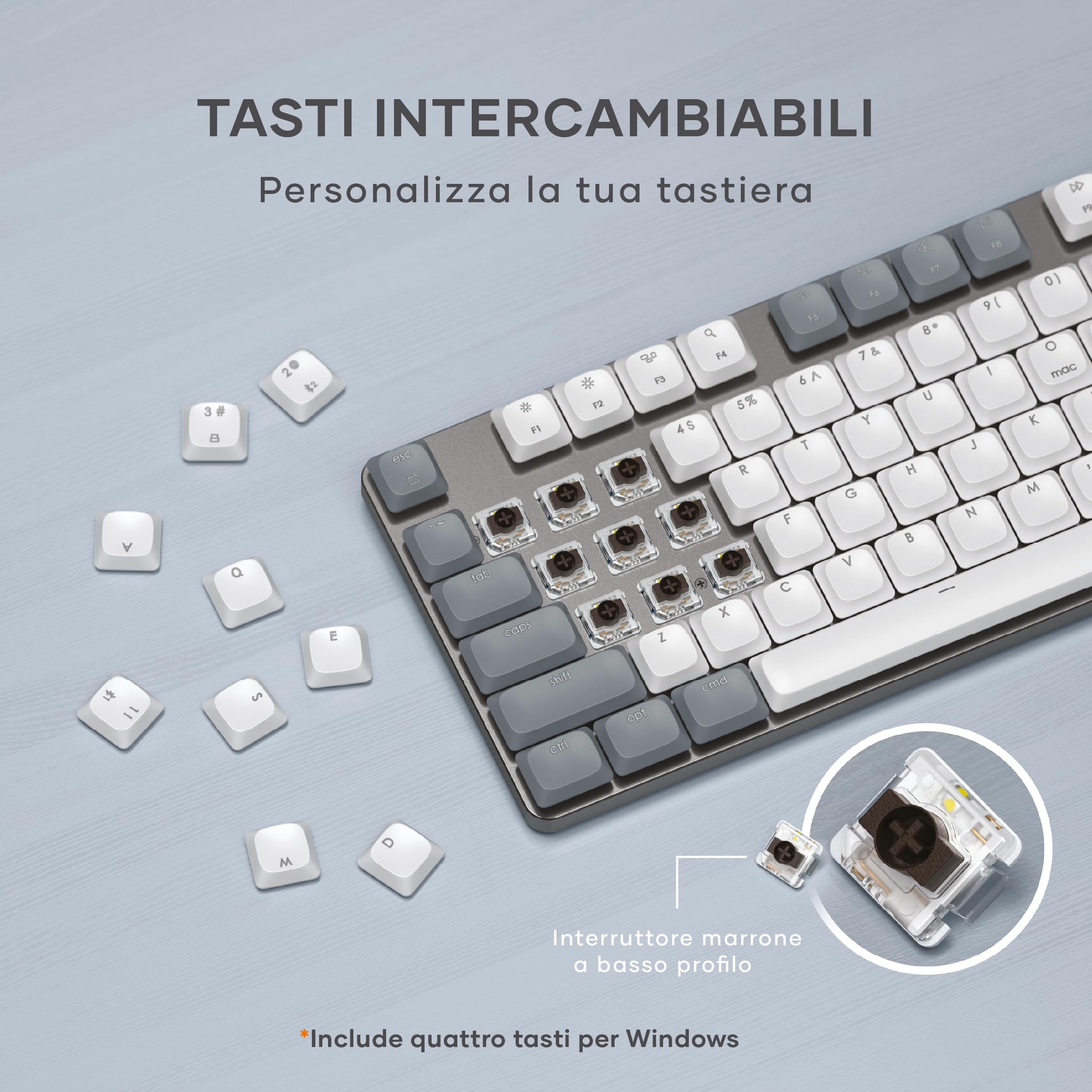 Satechi Tastiera Meccanica 75% SM3 𝗤𝗪𝗘𝗥𝗧𝗬 𝗨𝗦, Bluetooth, 108 Tasti, Retroilluminata e Ricaricabile, Ideale per Gaming, per Mac e Windows (Grigio Chiaro, Layout Americano)