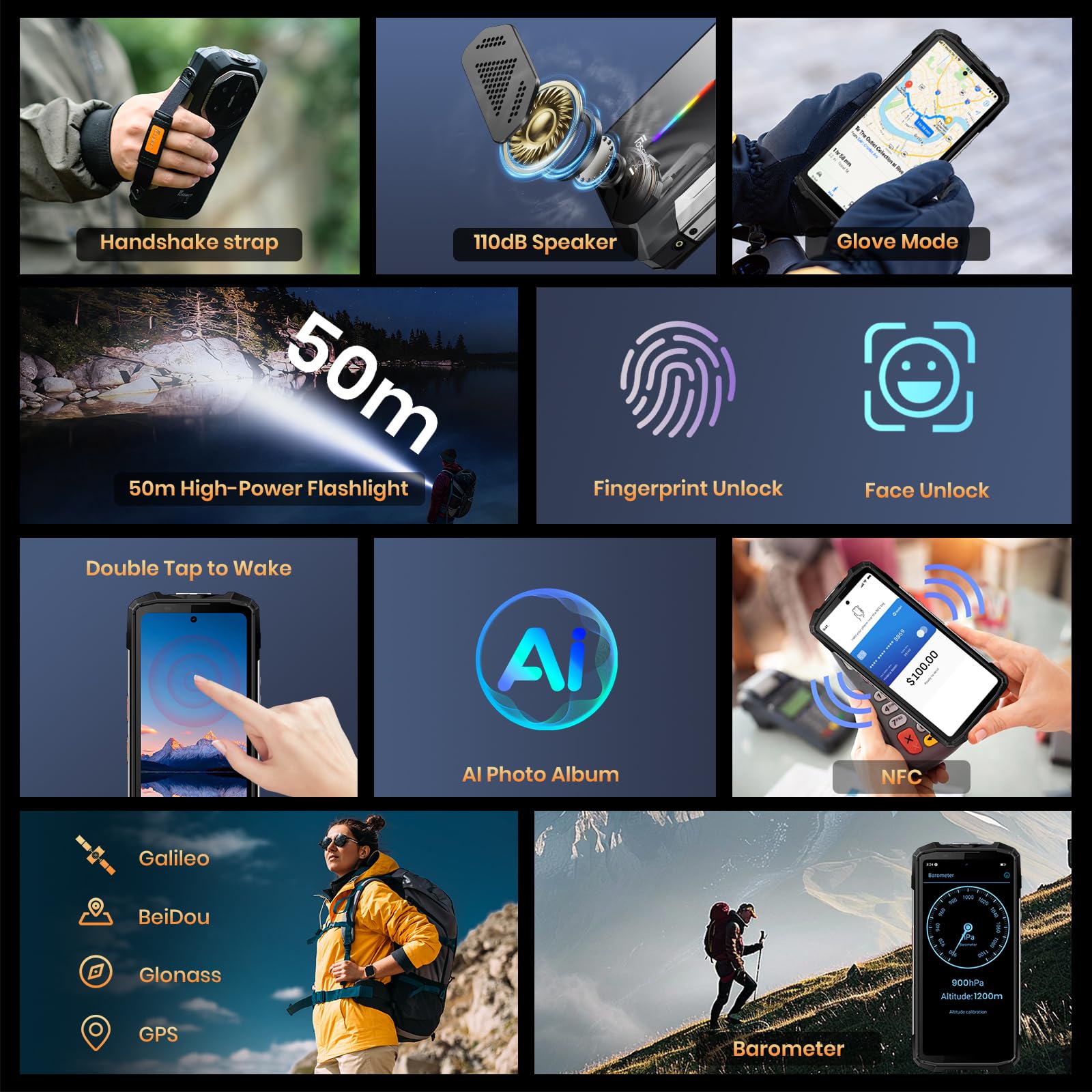 FOSSiBOT F113 5G Téléphone Portable Incassable Vision Nocturne 64MP, 20000mAh, 36Go+256Go, Smartphone Incassable Écran FHD+ 6,78" 120Hz, Android 15 Caméra 50MP Dual SIM IP68/IP69K/NFC/Face ID (Gris)