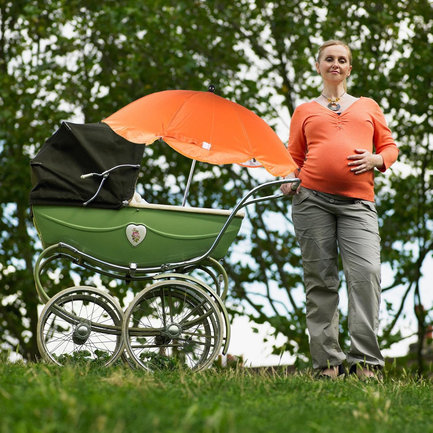 UPKOCH Umbrella for Stroller Universal Parasol Umbrella Clip on Stroller Attachment,Clip on Chair Umbrella with Clamp UPF 50+Sun Shade for Wheelchair,Pushchair Pram,Scooters（Orange