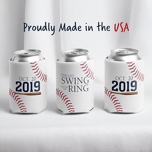 Miniatura 8 de VictoryStore Enfriadores de latas personalizados para despedida de soltero de béisbol, un último columpio antes del anillo, juego de 6 fundas