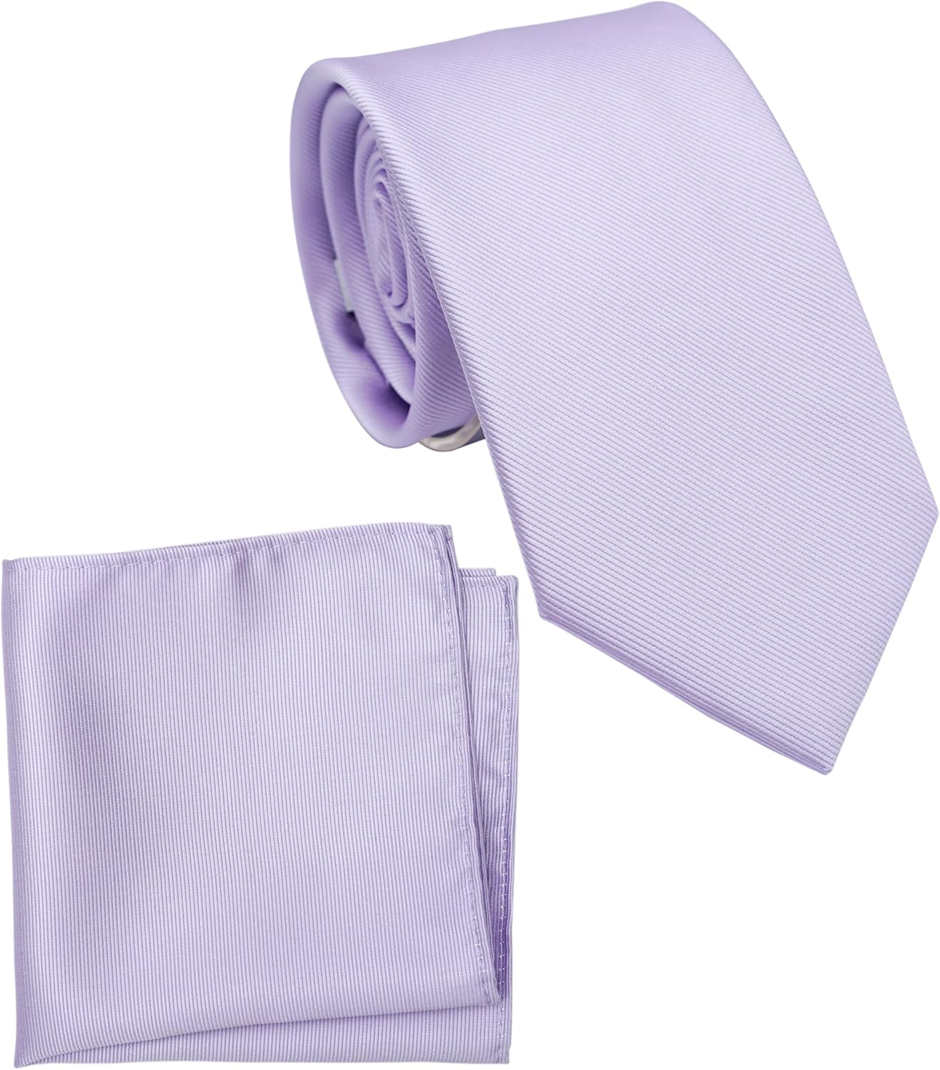 Regular Tie and Pocket Square for Men, Solid Color Necktie Set, 3.2 inch Standard Width