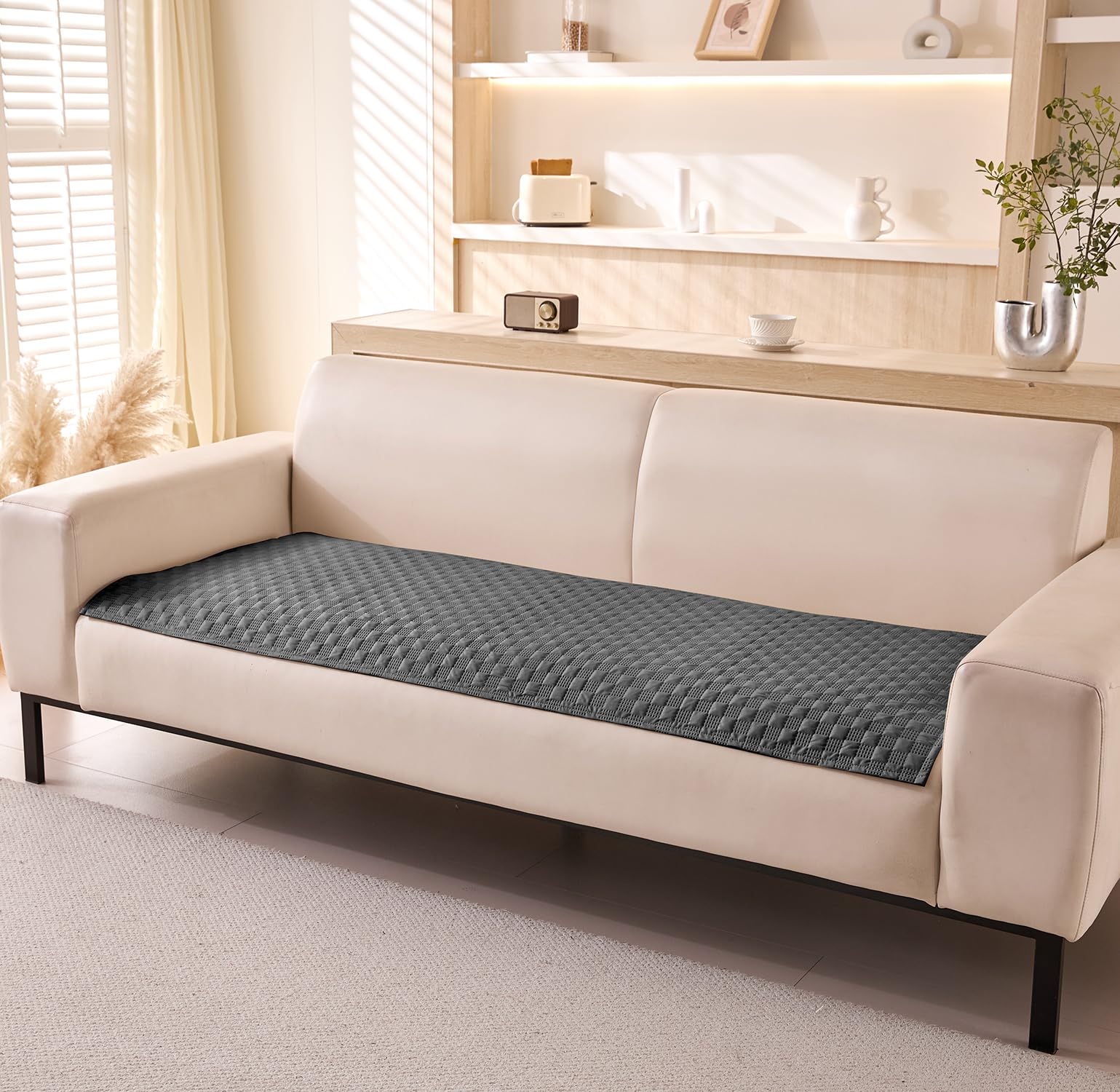 House of Quirk Luxury Waterproof Sofa Cover 1/2/3/4 Seater Anti-Slip Plaid Sofa Cover Washable Sofa Slipcover Furniture Protector from Pets Replacement Protector (Three Seater, Charcoal, 70x180cm)-image-12