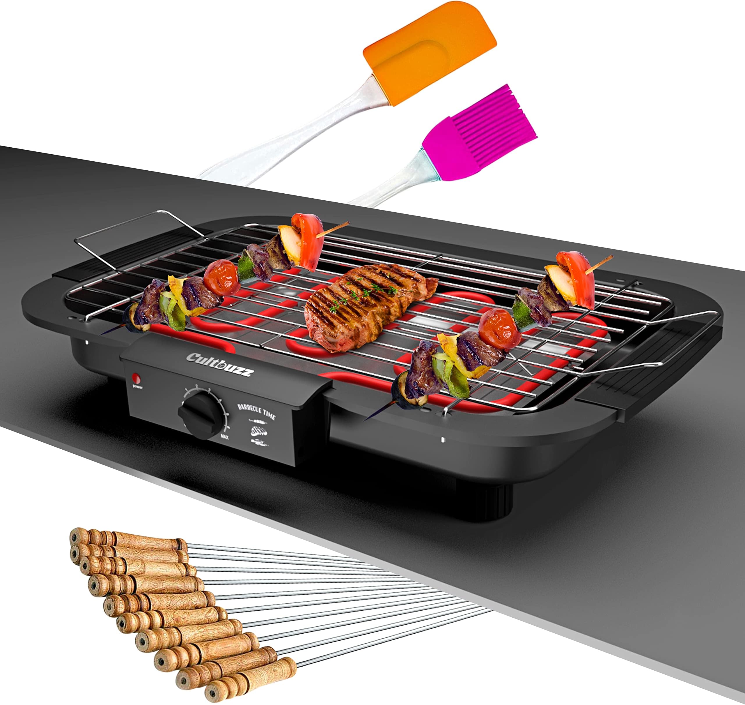 2000 Watt Electric Barbecue Grill Smokeless Portable Free Standing Adjustable Temperature Control Indoor And Outdoor Barbeque Grill For Home Removable Water Filled Drip Tray (Best Bbq, Black)