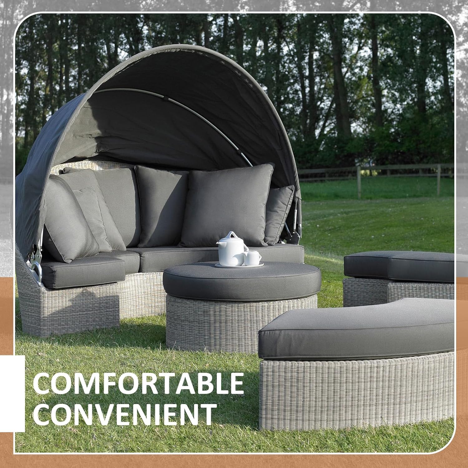 Patelai 66" Outdoor Daybed Cushion Cover Round Replacement with 4 Pcs Pillow Covers Waterproof Fade Resistant Sun Bed Outdoor Cushion Cover Patio(Gray)