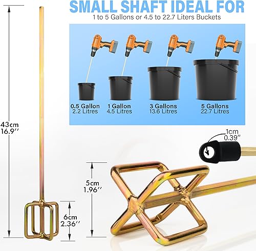 Miniatura 9 de AYZOTEK Mezclador de pintura para taladro, cubo de 1 a 5 galones, agitador de pintura para taladro, chapado en zinc, libre de óxido y fácil de