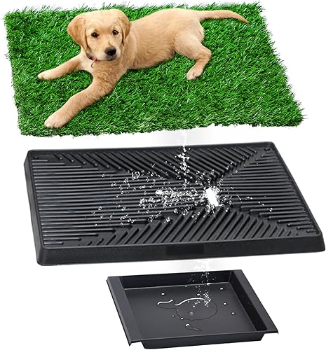 Miniatura 2 de COZIWOW Almohadilla de hierba para perros con bandeja, 25 x 20 pulgadas, para entrenamiento de cachorros, almohadilla portátil para orina de perro