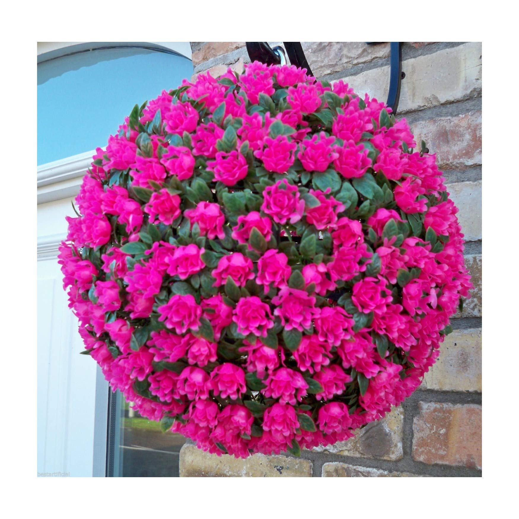 Best Artificial Pink 28Cm Rose Topiary Hanging Flower Ball **Uv Fade Protected**