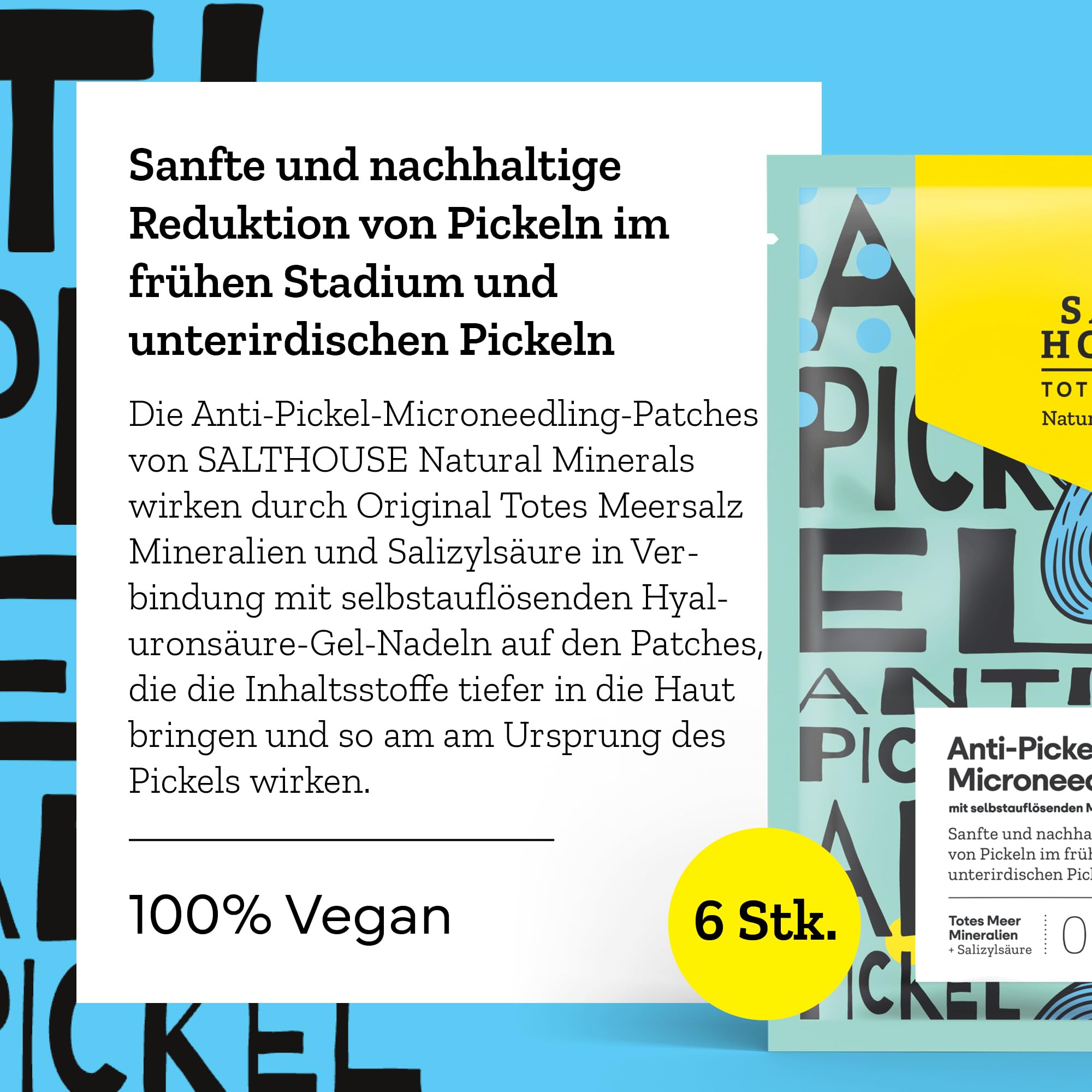 Salthouse Natural Minerals Plastry zapobiegające pryszczom, redukują pryszcze, zwalczają pryszcze pod ziemią, z igłami żelowymi z kwasem hialuronowym, 6 łatek