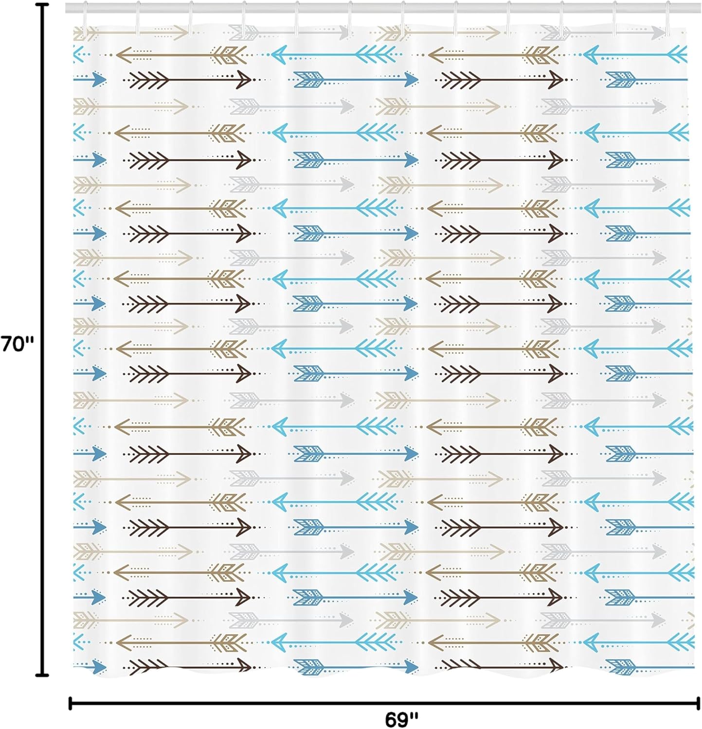Ambesonne Boho Shower Curtain, Retro Arrow Pattern in Horizontal Line Heading to Opposite Directions Art, Cloth Fabric Bathroom Decor Set with Hooks, 69" W x 70" L, Blue Brown