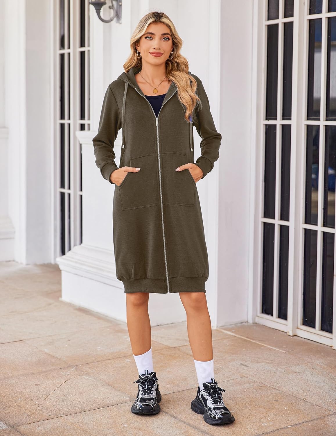 Zeagoo Women's Zip Up Hoodies Oversized Fleece Long Tunic Sweatshirts Casual Long Sleeve 2026 Fall Hoodie Jacket Coat - Image 4