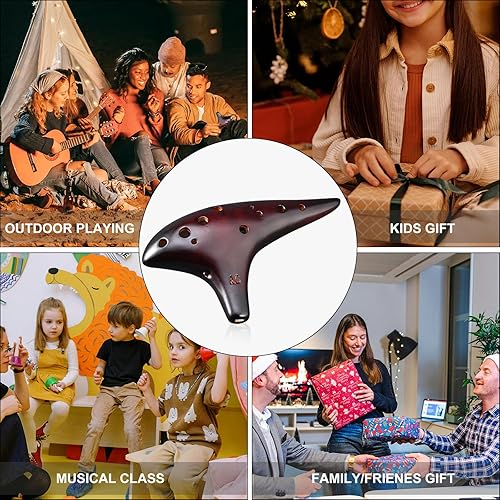 Miniatura 5 de Ocarina Piccolo de cerámica ahumada de 12 hoyos Alto C, instrumento musical, regalo para adultos con bolsa de correa para el cuello