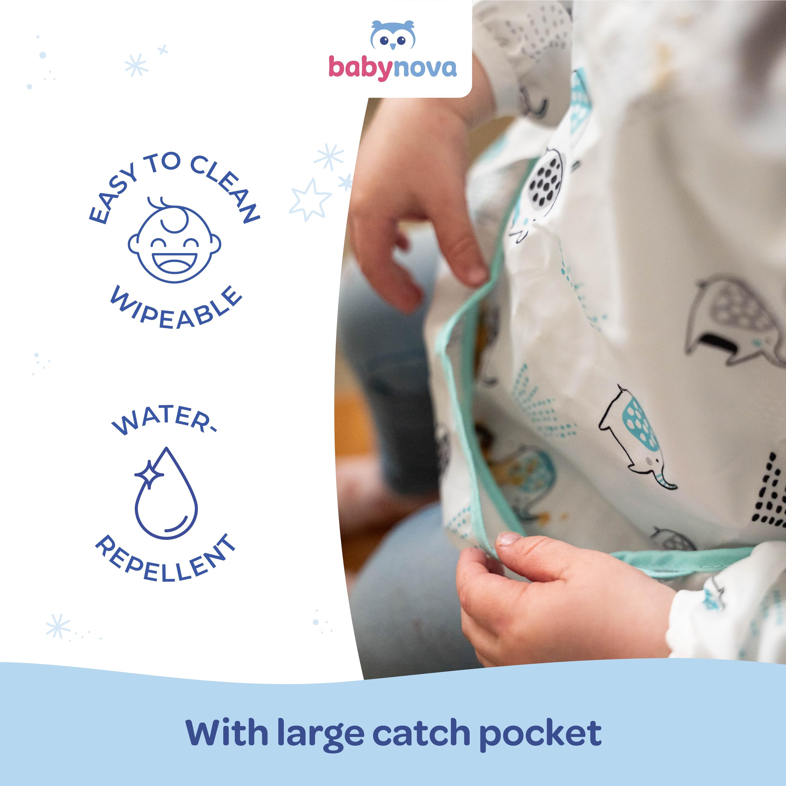 Long Sleeve Baby Bib with Catch Pocket, Coverall Weaning Bib for Newborns & Toddlers, Waterproof, Machine washable - Image 3