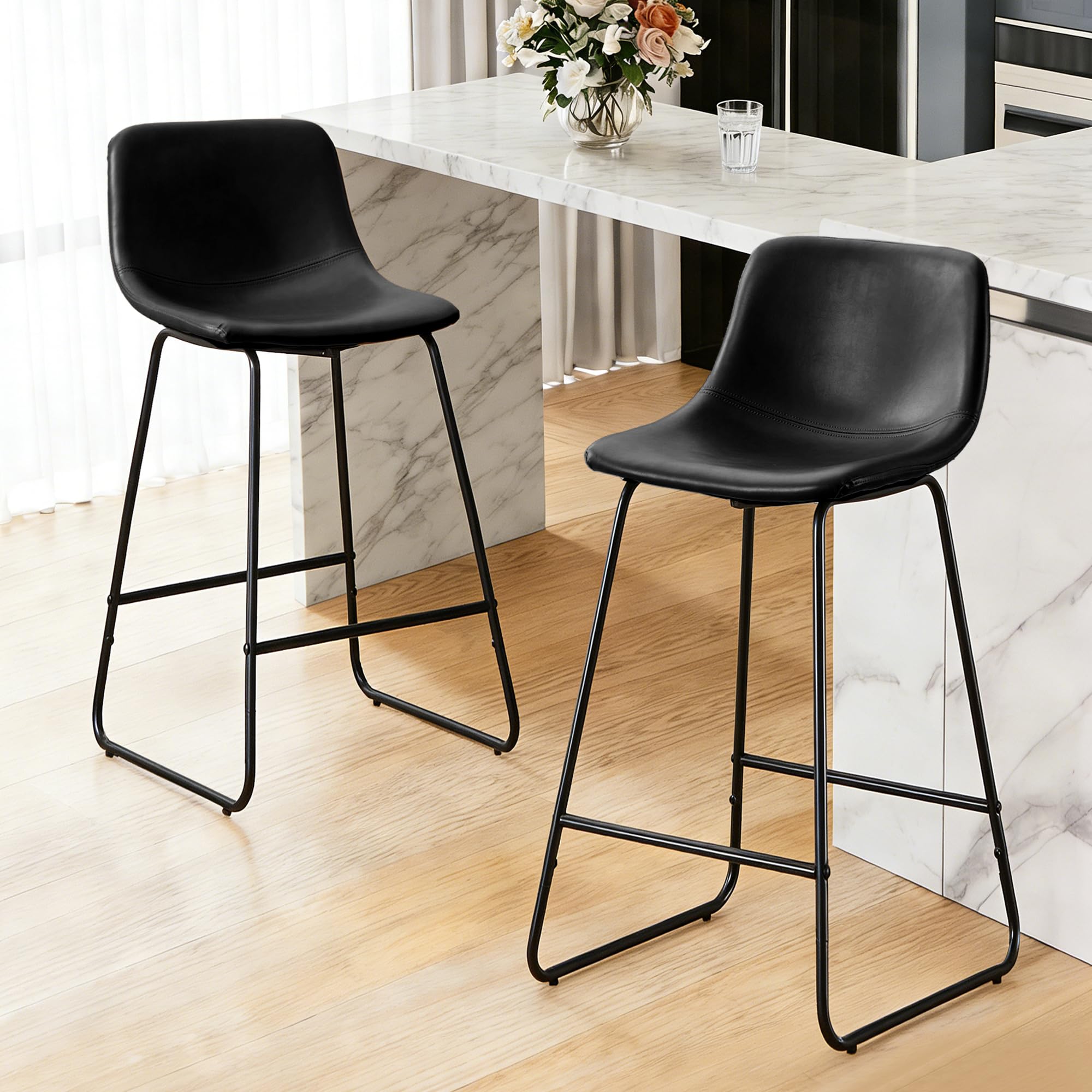 Joysoul Bar Stools Set of 2, 30 Inch Counter Height Barstools with Back & Footrest - Waterproof Faux Leather, Ergonomic Seat & Sturdy Metal Base for Kitchen Island, Cafe, Home Bar (Black)