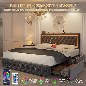 Amazon.com: Ucloveria Queen Size Bed Frame with 4 Storage