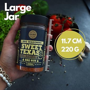 Sweet Texas BBQ Rub - 100% Natural Barbecue Seasoning - Delightful Sweet Seasoning with Authentic Texas Kick for Amazing Grill Dishes- Large Jar (220g)
