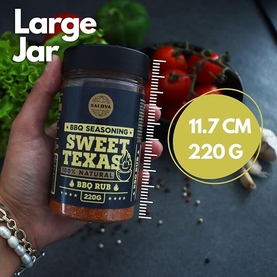 Sweet Texas BBQ Rub - 100% Natural Barbecue Seasoning - Delightful Sweet Seasoning with Authentic Texas Kick for Amazing Grill Dishes- Large Jar (220g)