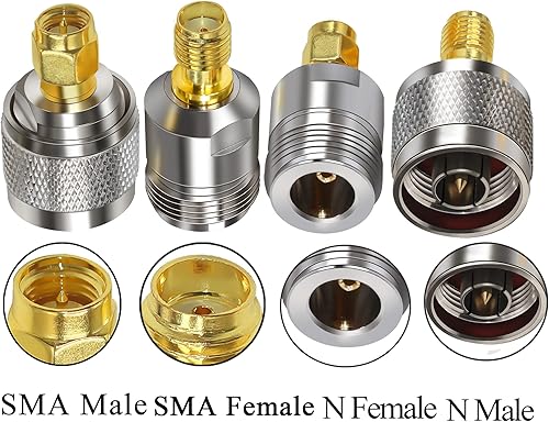 Miniatura 5 de Adaptador coaxial de antena SMA a N, conectores de cable coaxial tipo N a SMA, N machohembra a SMA machohembra Kit de adaptador coaxial de 4 tipos