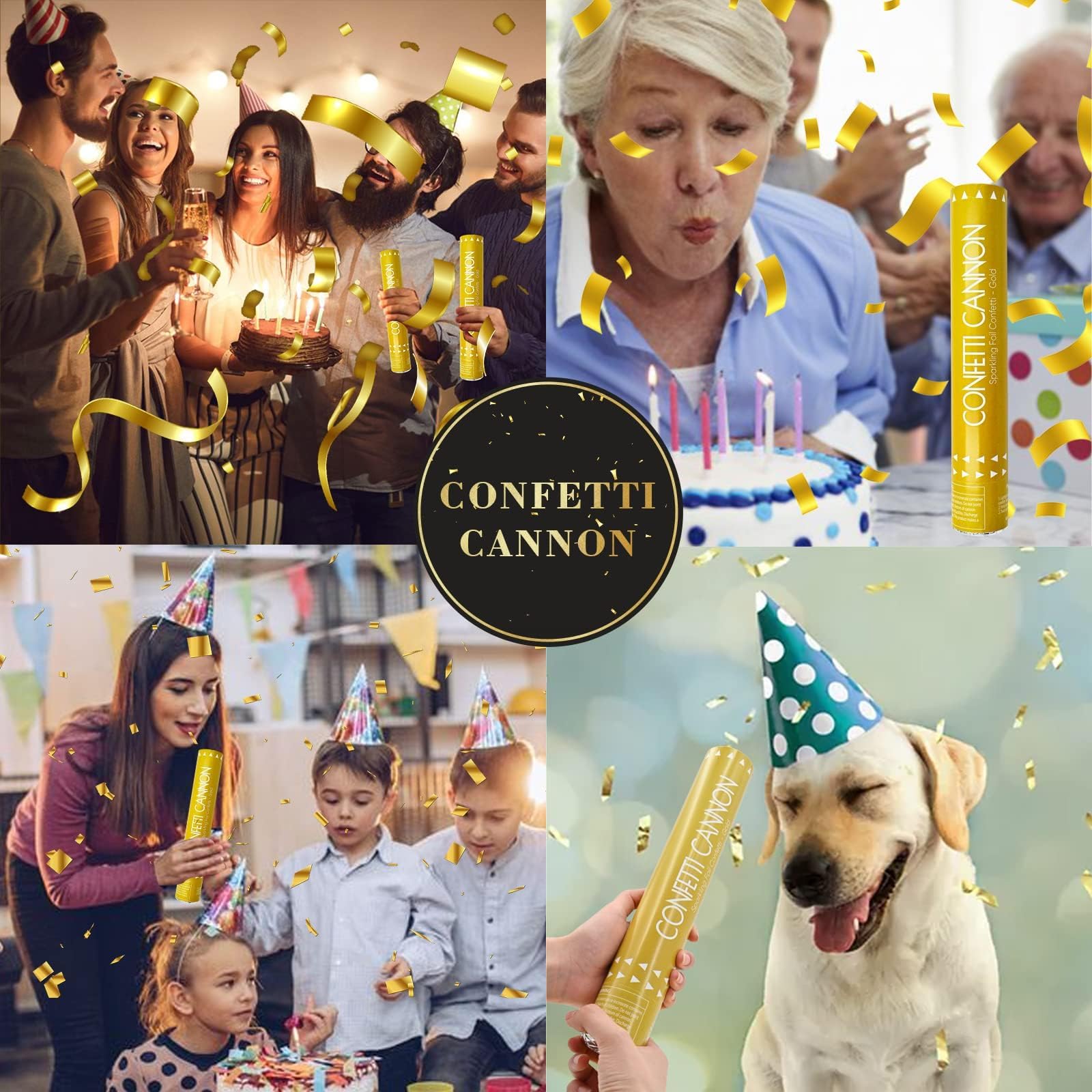 Konfettikanone, goldfarbene Konfetti-Popper, 30,5 cm, Luftschlangen, Kanone, Konfetti, goldene Party-Popper, Shooter, Großpackung für Hochzeit, Geburtstag, Abschlussfeier, Neujahrsfeier