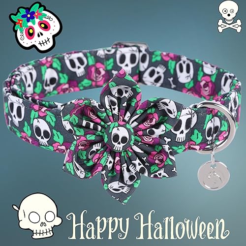 Miniatura 2 de DOGWONG Collar de perro fantasma de Halloween con corbatín, collar de perro de calavera rosa para Halloween, duradero y suave, collar de perro para