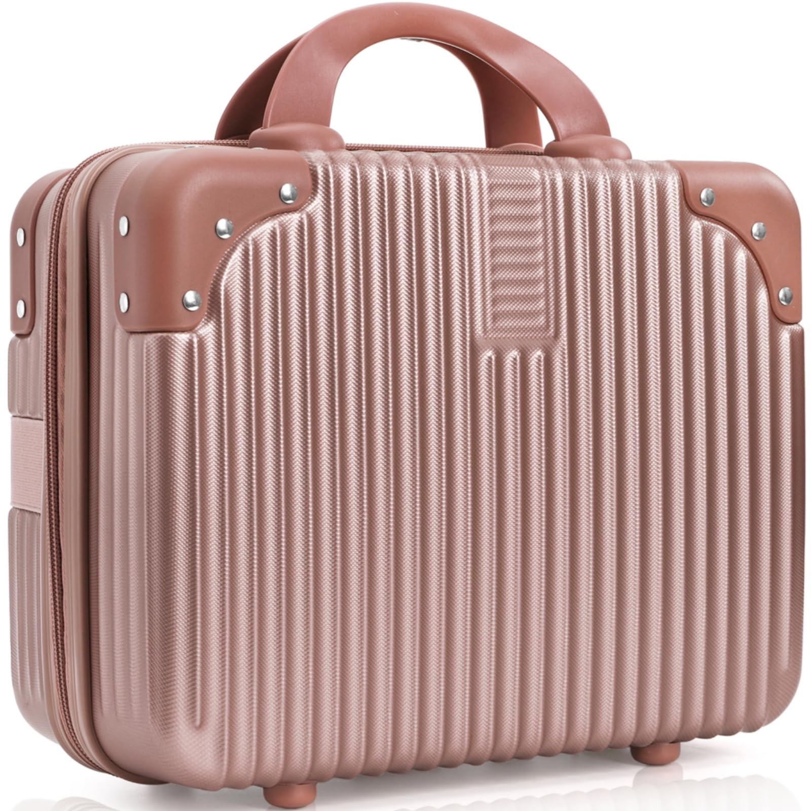 Acshio Hard Shell Cosmetic Travel Case, 17 Inch Mini Travel Hand Luggage with Elastic Band, Portable ABS Carrying Makeup Case Suitcase Train Cosmetic