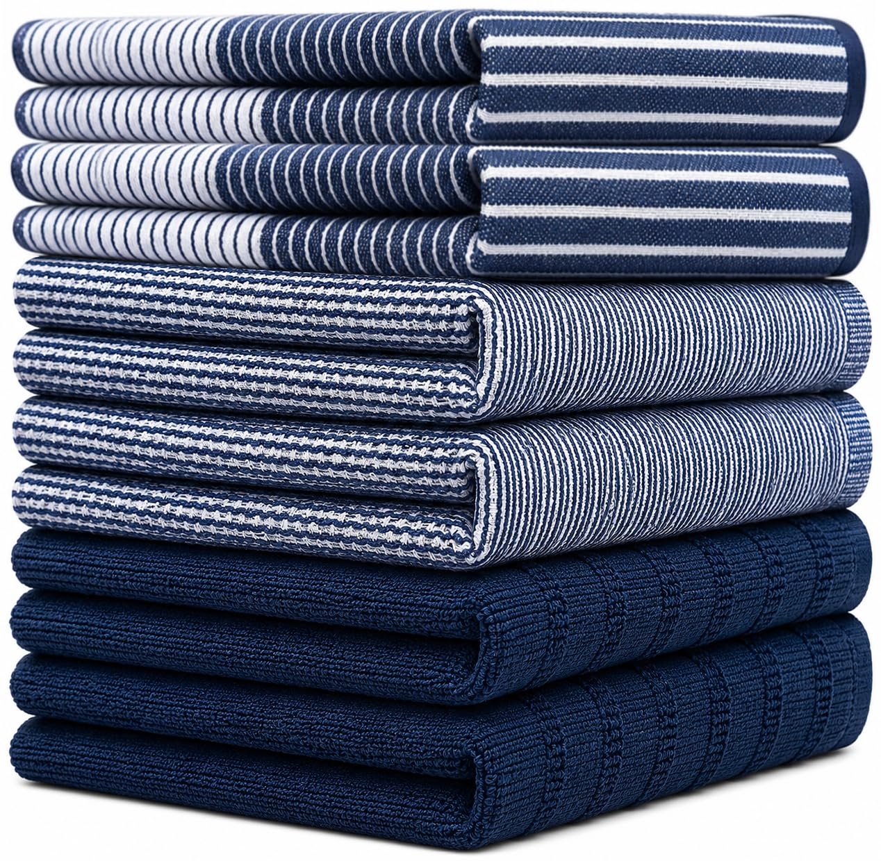 Bumble Kitchen Lot de 6 torchons à Vaisselle en Coton filé à l'anneau Doux et Durable avec 3 Textures différentes Bleu Taille XL 50 x 70 cm