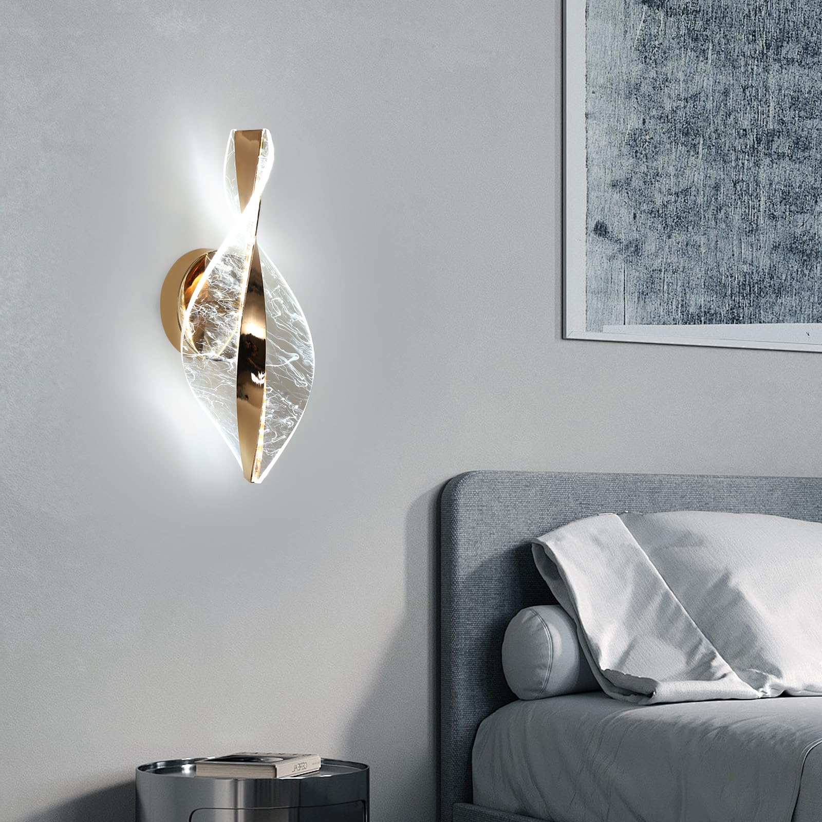 Comely Kinkiet LED, Złoty 12W 2000LM Regulowana Nowoczesna Lampa Ścienna LED, 3 Temperatury Barwowe 3000K/4500K/6500K Wewnętrzna Lampa Ścienna Do Sypialni Korytarza Salonu Sali