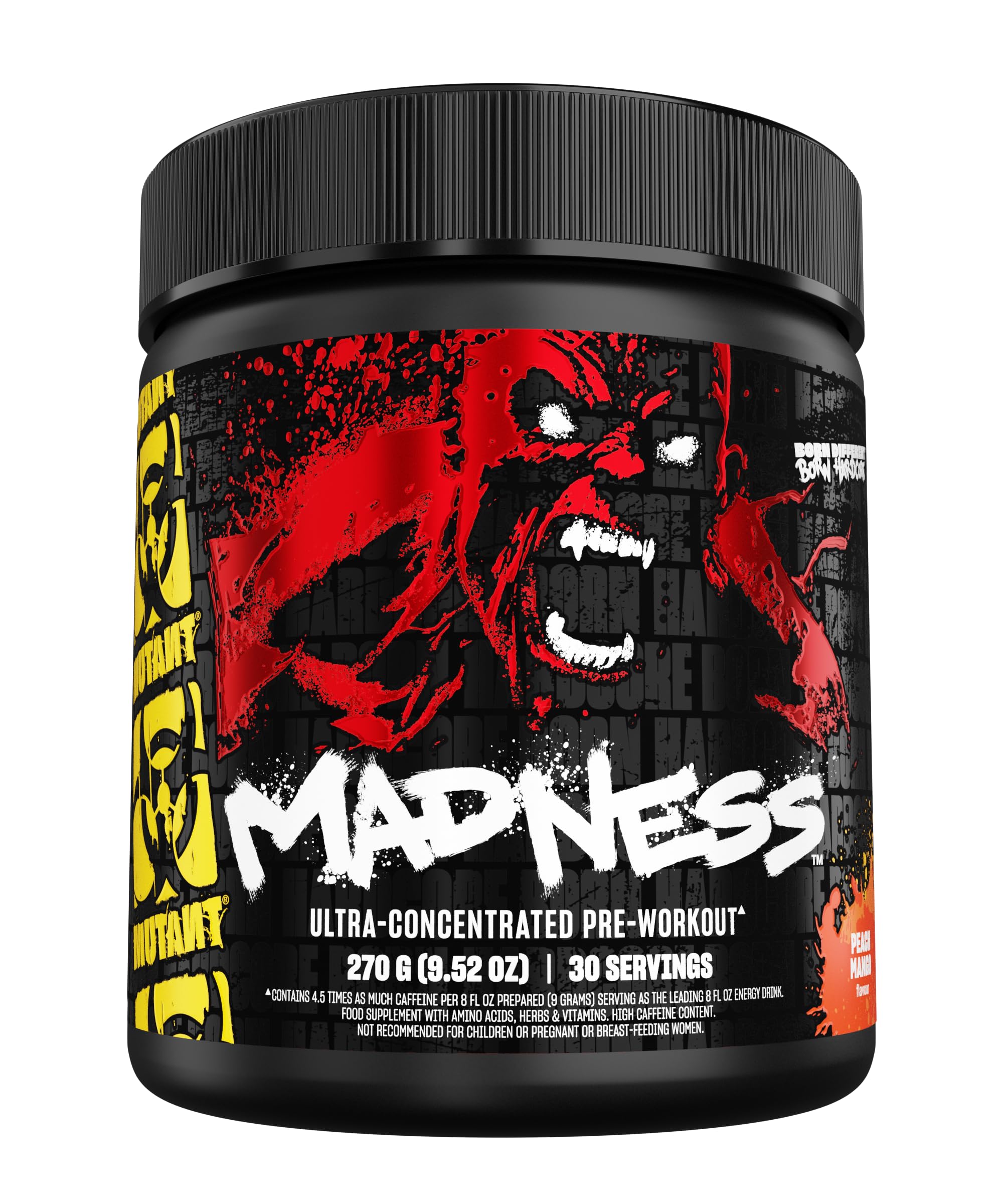 Mutant Madness | Pre Workout Powder Supplement Performance and Pump Blend Includes L-Citrulline, Beta-Alanine, Taurine, L-Tyrosine | 30 Serving | Peach Mango
