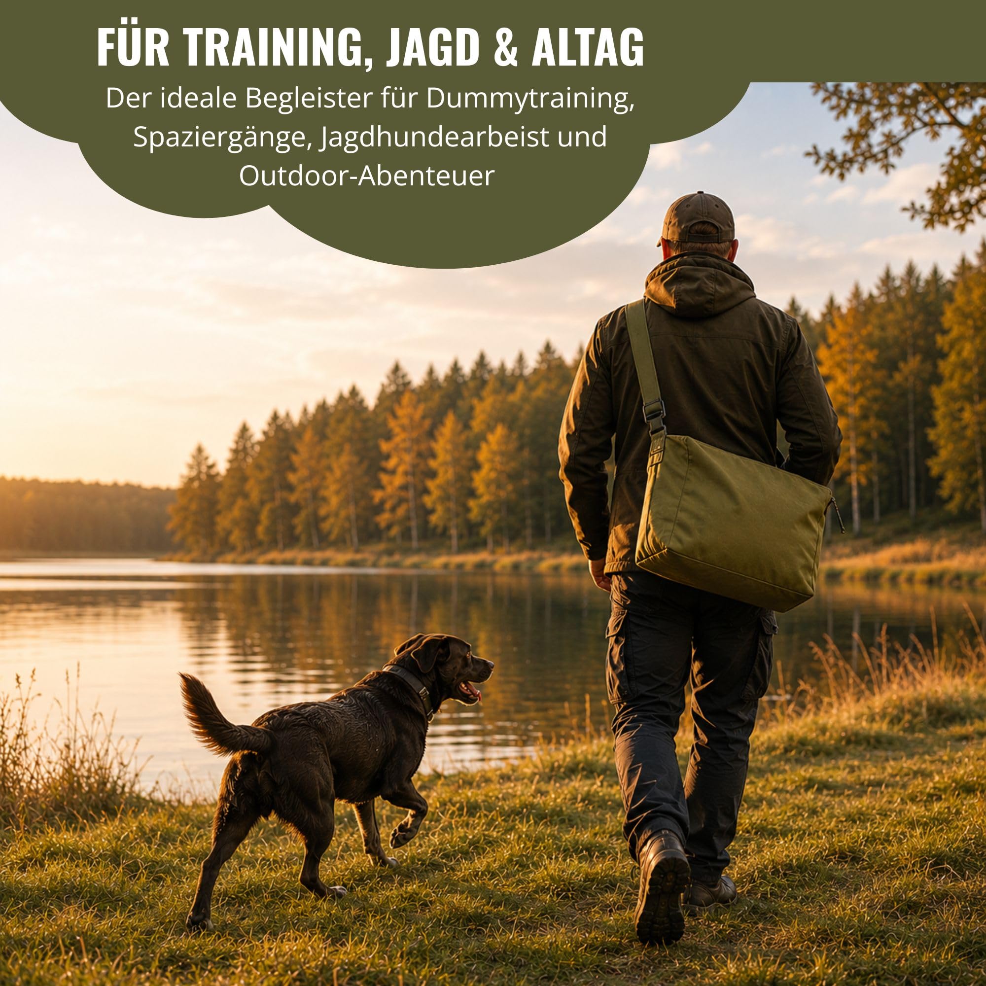 ROMNEYS Dummytasche Leeds – Große Trainingstasche für Dummytraining & Jagdhundetraining – Wasserabweisend, pflegeleicht & mit breitem Schultergurt – Olivgrün