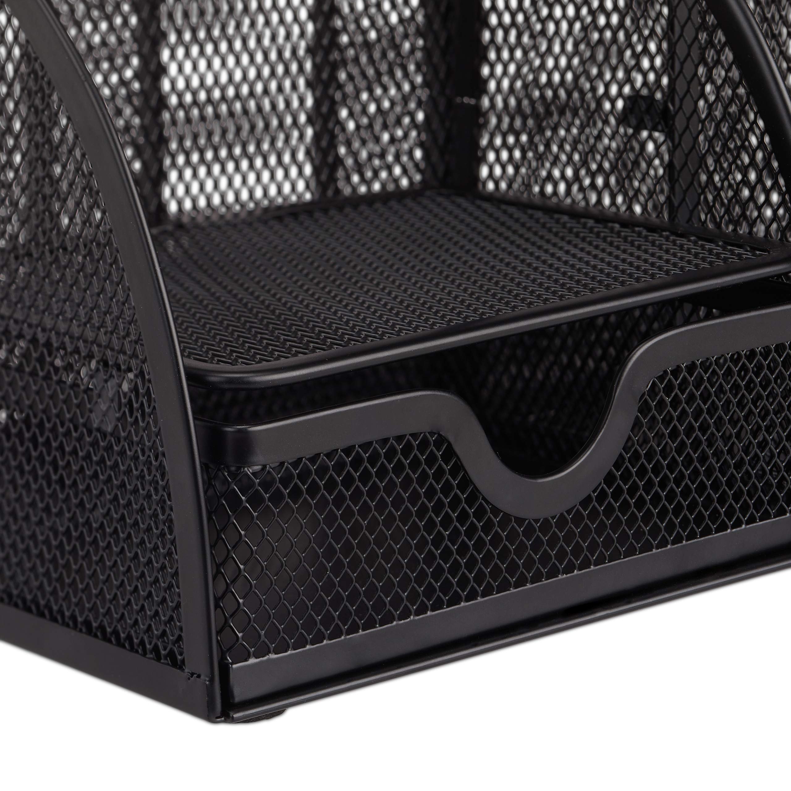 Relaxdays Organizador de Escritorio Malla con 6 Compartimentos, Metal, Negro, 12.5 x 27.5 x 14 cm
