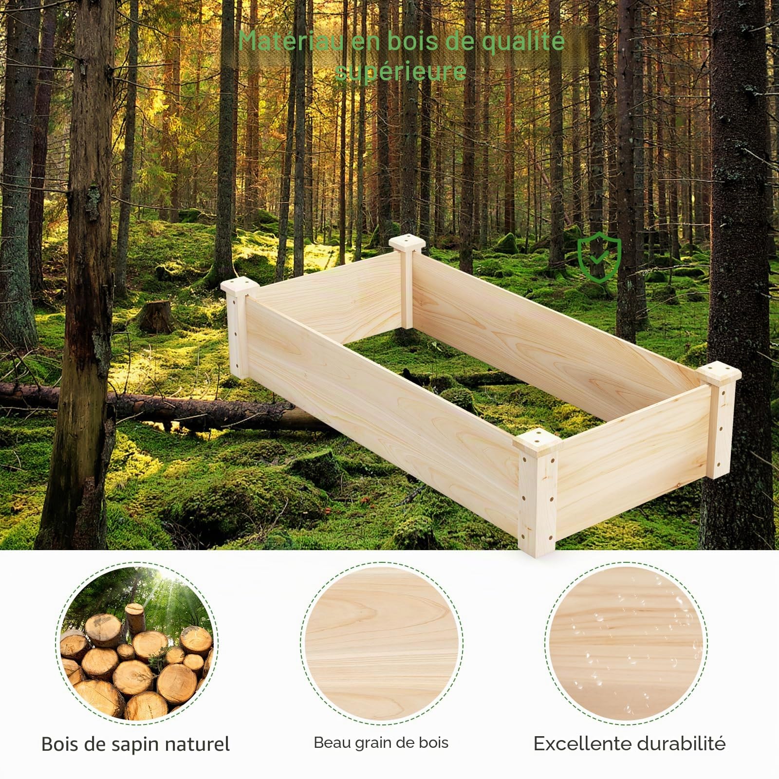 HOMASIS Jardinière en Bois de Sapin, Bac à Plantes avec Fond Ouvert, Carré Potager Extérieur, Séparateurs pour Fleurs, Légumes, Fruits, Herbes, Parterre de Jardin, Lit de Jardin pour Balcon Terrasse