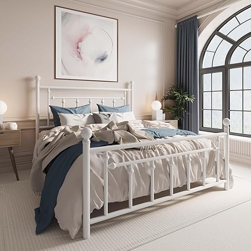 Miniatura 3 de SHA CERLIN Marco de cama de plataforma de metal tamaño Queen de 14 pulgadas, cabecera y estribo victorianosbase de colchón de listones de acero para