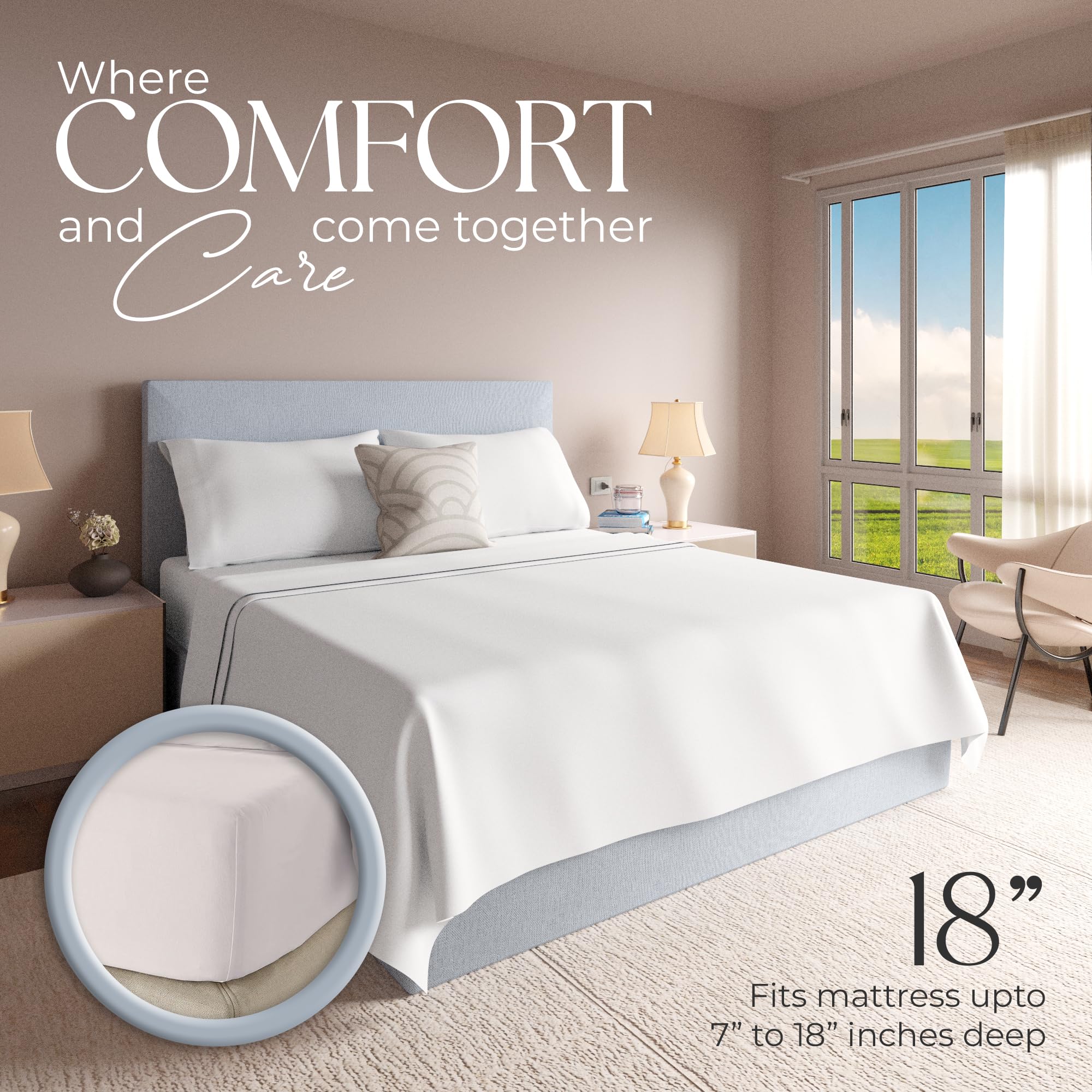 100% Cotton Queen Arctic White Sheet Set, Percale Weave Arctic White Sheets, Cool & Crisp, Lightweight & Comfortable Sheet with Deep Pocket (1 Flat Sheet, 1 Fitted Sheet, 2 Pillowcases)