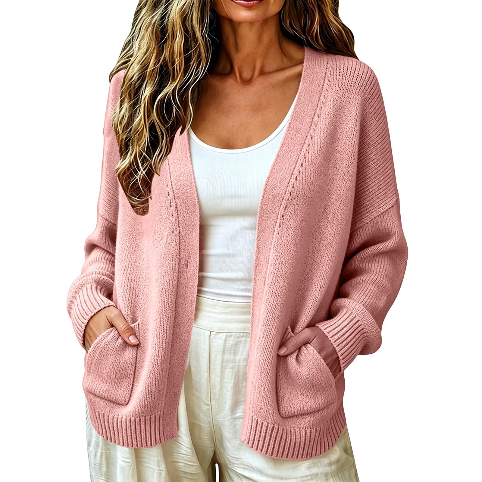 Generisch Cardigan corto da donna, lavorato a maglia, leggero