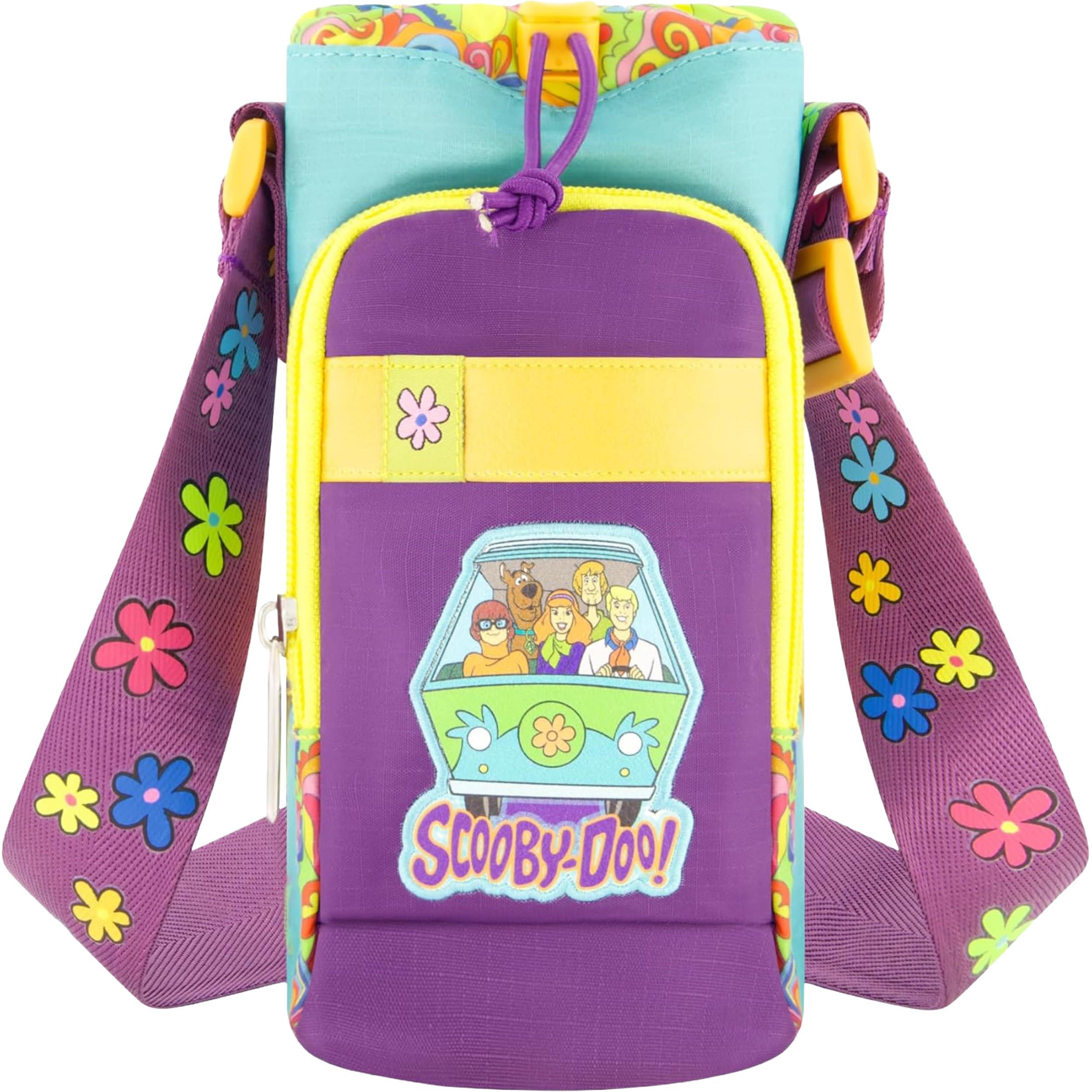 Concept One Scooby Doo Water Bottle Holder, Crossbody Sling Carrier Bag with Adjustable Shoulder Strap, 25 oz, Multi