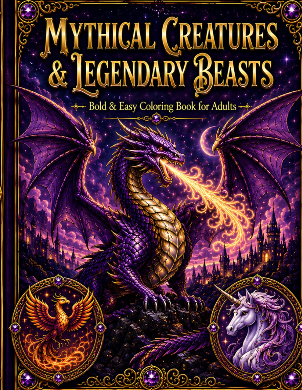 Mythical Creatures & Legendary Beasts: 50 Bold & Easy Fantasy Coloring Pages for Adults
