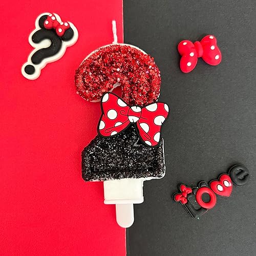Miniatura 6 de Vela de cumpleaños número 2, velas de número de lentejuelas rojas y negras con lazo rojo de la segunda vela de purpurina