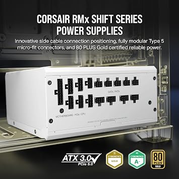 CORSAIR RM1200x Shift Fully Modular ATX Power Supply - 80 Plus Gold - ATX 3.0 - PCIe 5.0 - Zero RPM - Modular Side Interface - White