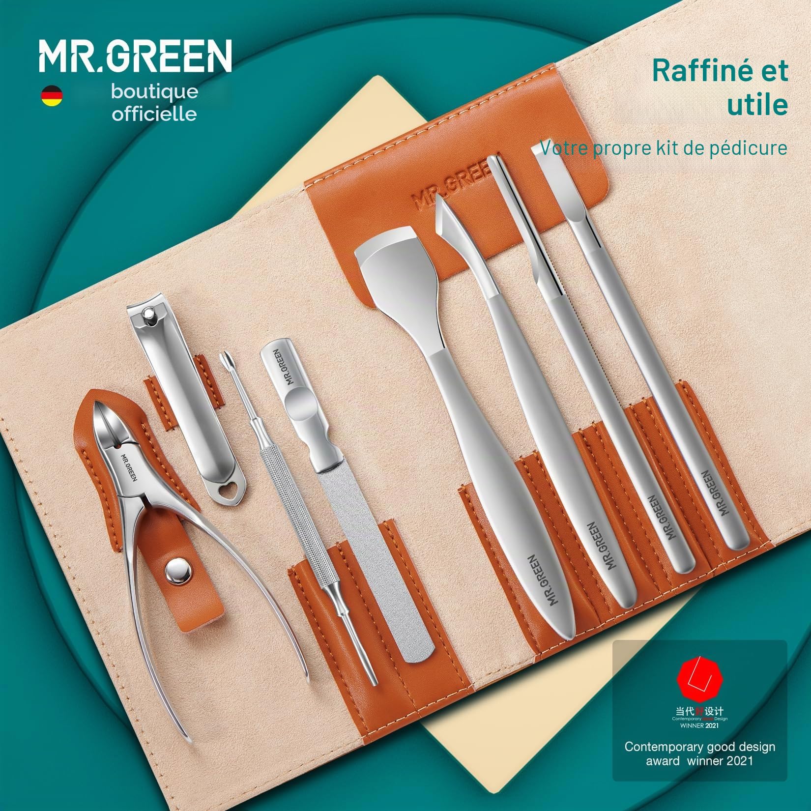 MR.GREEN Ensemble de couteaux de pédicure professionnels pour ongles incarnés, outils de soins des pieds, pinces à cuticules en acier inoxydable (8 pièces)