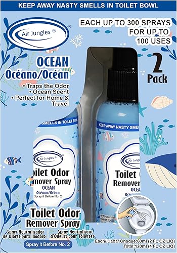 Air Jungles Espray eliminador de olores de excremento de inodoro aroma al océano rocíalo antes del número 2 hasta 100 usos por botella para el hogar Air Jungles Espray eliminador de olores de excremento de inodoro aroma al océano rocíalo antes del número 2 hasta 100 usos por botella para el hogar
