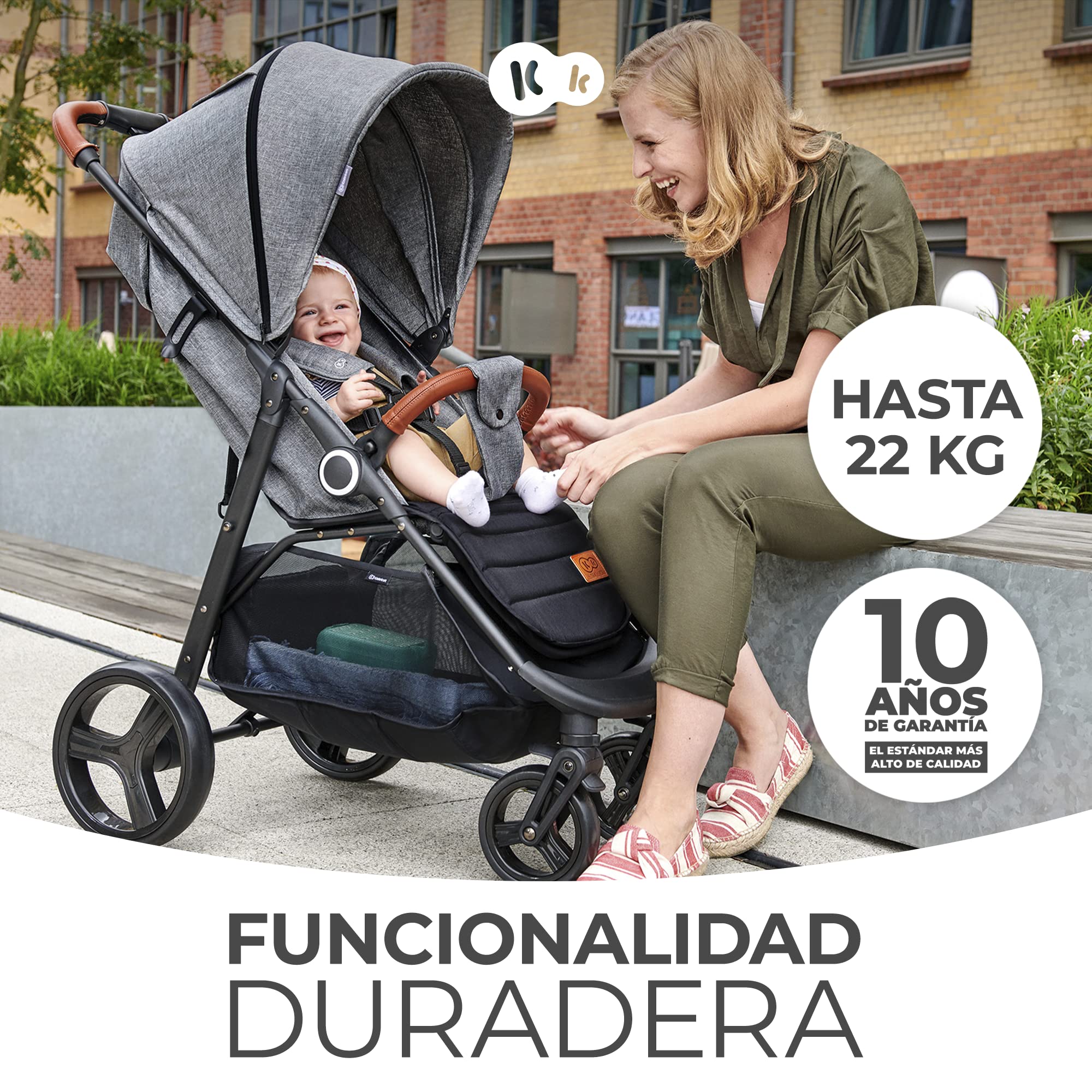 kk Kinderkraft GRANDE PLUS Silla de Paseo ligera desde Nacimiento hasta 22 kg, Plegado con una sola mano, Posición tumbada, Suspensión de todas ruedas, Capota grande XL, Negro