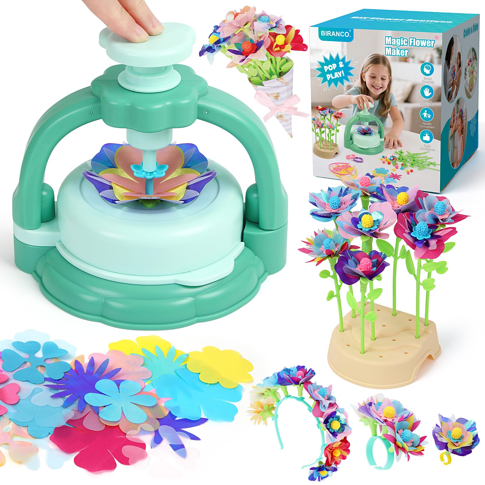 BIRANCO. DIY Flower Bouquet Maker Kit for Kids – Build Your Own Flower Market, Arts &amp; Crafts Toys for Girls Ages 4-8, Educational Activity with Rich Accessories, Great Gift Idea