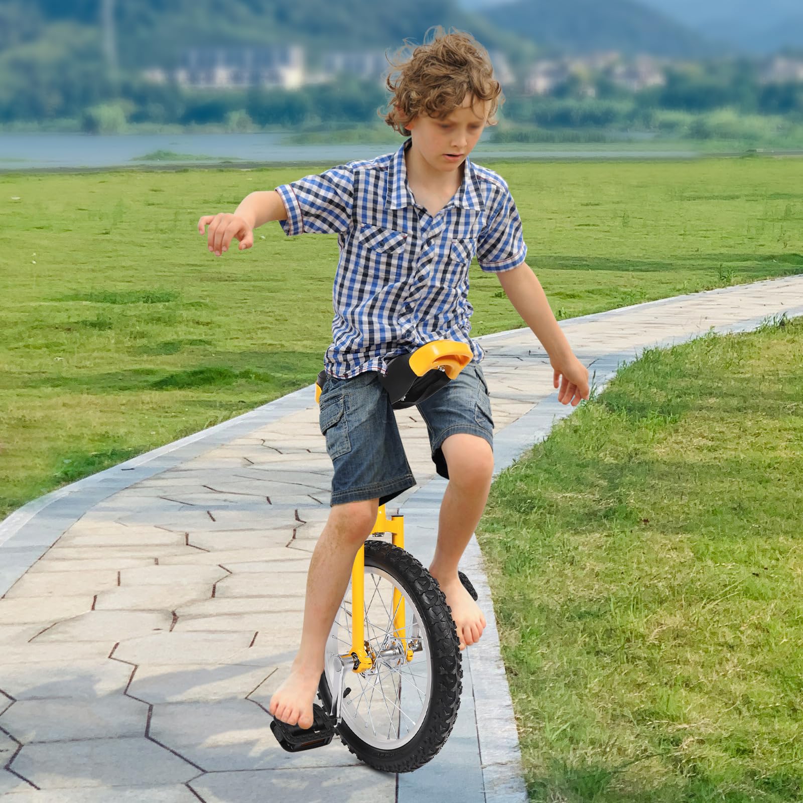 Monocycle 16 pouces Unisexe Béquille Unicycle Vélo avec poignées, Draisienne pour entraînement d'équilibre Hauteur réglable 71-81 cm