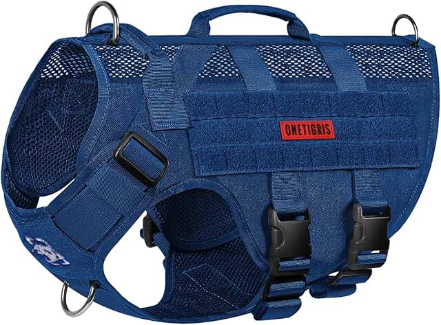 OneTigris Air Mesh Dog Harness for Large Dogs, Tactical Anti-Pull Harness with 2 Handles, Adjustable Chest Harness, No Pull Dog Harness, Breathable, Blue, L product image