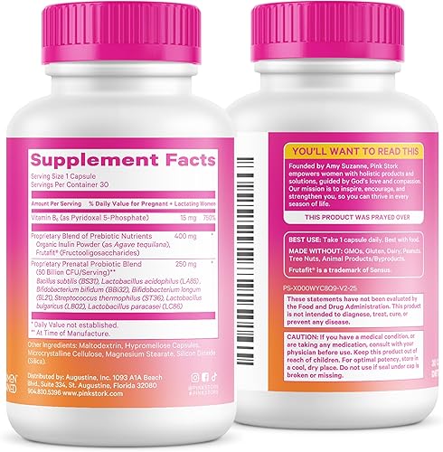 Miniatura 8 de Pink Stork Probiótico prenatal probiótico prenatal de vitaminas para mujeres, alivio de las enfermedades matutinas, salud inmunológica + salud