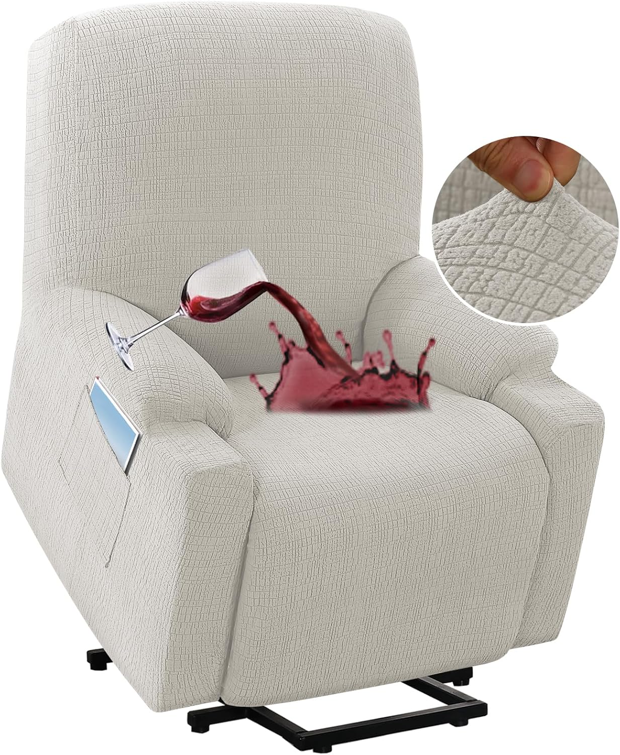 H.VERSAILTEX 100% Waterproof Electric Power Lift Recliner Chair Sofa Cover for Elderly Soft Stretchy Sofa Slipcover for Furniture Protection with Elastic Bottom Spandex Jacquard,Pale Oak Small Pale Oak